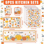 12 Pcs Fall Pumpkin Kitchen Decor Set 6 Towels 2 Kitchen Rugs (Multicolor / Multicolored Pumpkin)