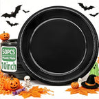 50 Pcs Black Plastic Plates (Black / 50 Pcs)