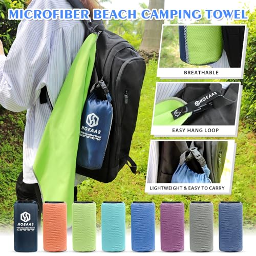 2 Pack Microfiber Camping Towels (Green / XXL: 72" x 32"+24" x 12")