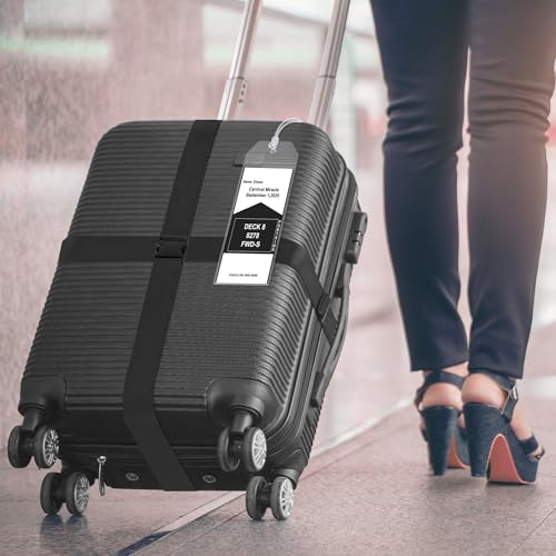 8 Pack Luggage Straps and Cruise Tags Set (Black & Wide)