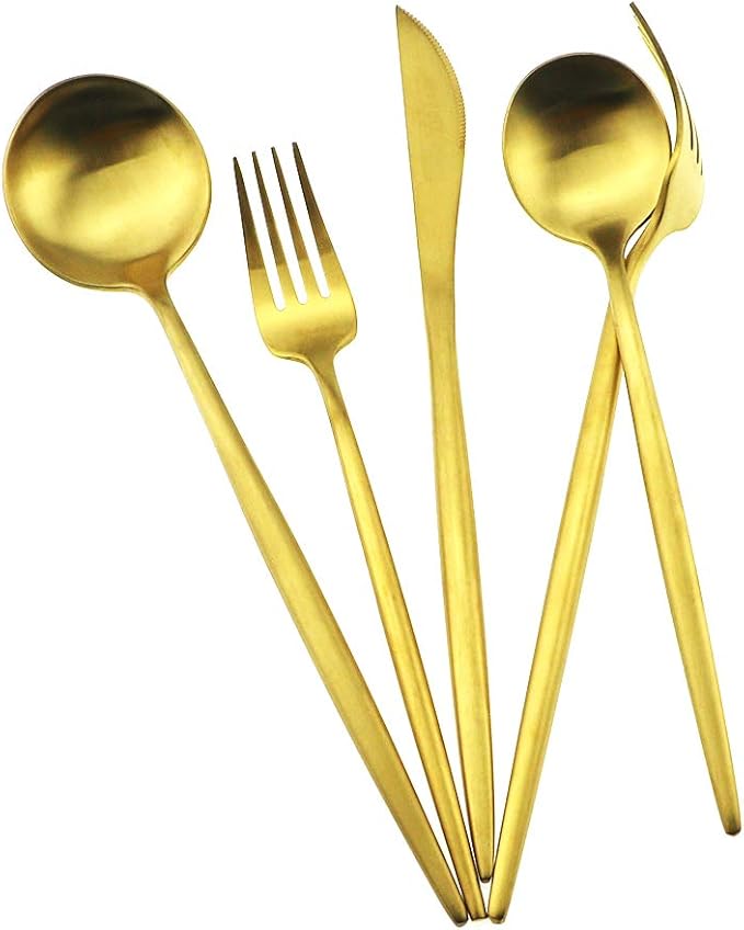 Gugrida 5-Piece 18/10 Stainless Steel Matte Gold Flatware Set - Image 3