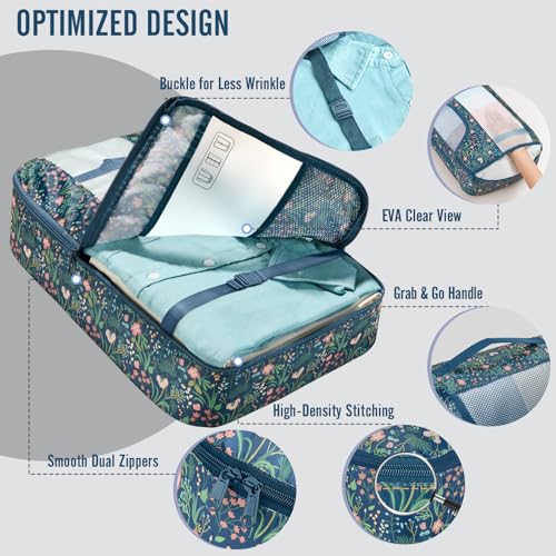 10 Set Packing Cubes for Travel Essentials (08 Navy Flower)