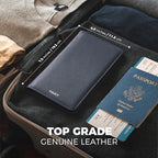 Passport Wallet for Travel RFID Blocking Premium Leather (Top Grain Navy)
