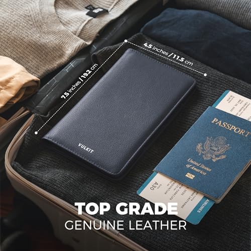 Passport Wallet for Travel RFID Blocking Premium Leather (Top Grain Navy)