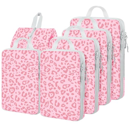 6 Set Compression Packing Cubes (Pink Leopard-6pcs / Set of 6)