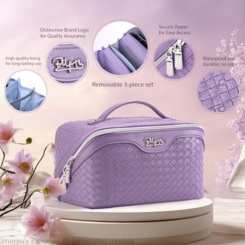 Travel Makeup Bag Cosmetic Bags for Women (L01 Purple)