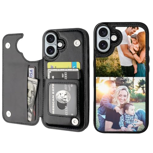Custom Wallet Phone Case for iPhone 16 Plus (Black-B / iPhone 16 Plus)
