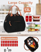 Lunch Bag for Women Men Cute Corduroy Lunch Tote Bags Reusable Insulated Lunch Box Large Capacity Reusable Insulated Cooler for Work Picnic or Travel (Corduroy Black brown-13L / 13L)