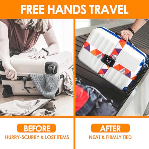 TSA Adjustable Travel Luggage Strap Suitcase Belt Travel Bag Accessories 1.96 in W x 6.23 ft L (Brilliant Triangle-With TSA Lock)
