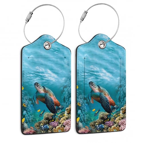 Set of 2 Luggage Tags for Suitcases (Turtle Fish and Coral)
