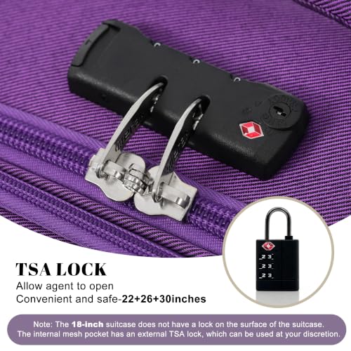 4 Piece Expandable Luggage Set (Softside Luggage(22/26/30) / Purple+18IN)