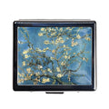 Silver Vintage Pill Box 7 Day Metal Pill Box with Mirror and 8 Compartments Cute Travel Pill Organizer for Purse (Art Almond Blossoms)