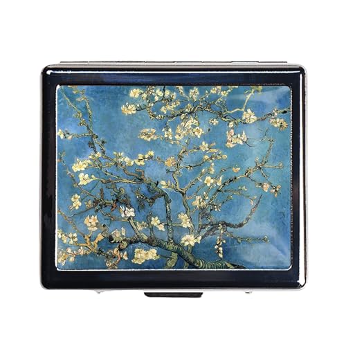 Silver Vintage Pill Box 7 Day Metal Pill Box with Mirror and 8 Compartments Cute Travel Pill Organizer for Purse (Art Almond Blossoms)