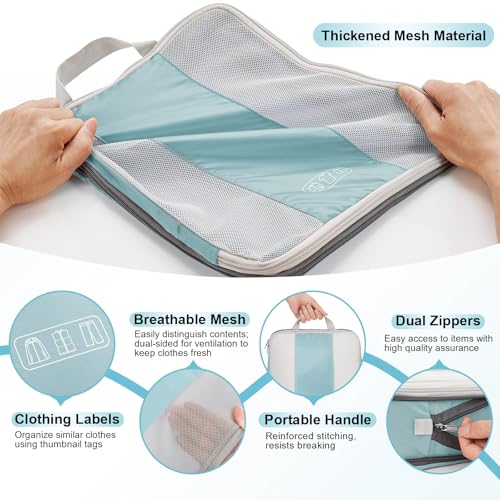 10 Set Compression Packing Cubes for Travel Essentials (Blue Gray)