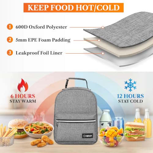 Insulated Lunch Box for Kids and Adults (Heather Gray)