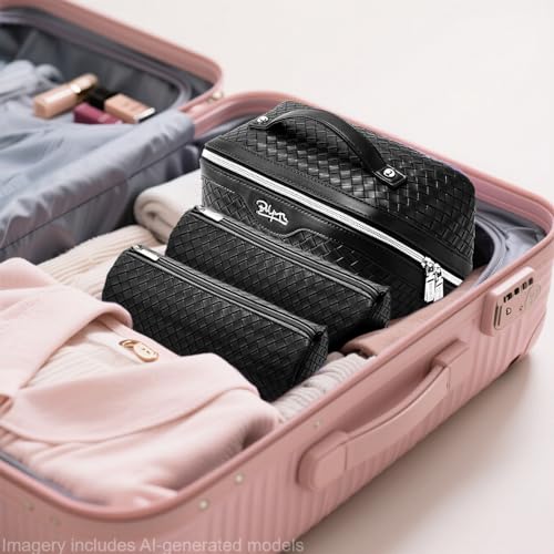Travel Makeup Bag Cosmetic Bags for Women (L04 Black)