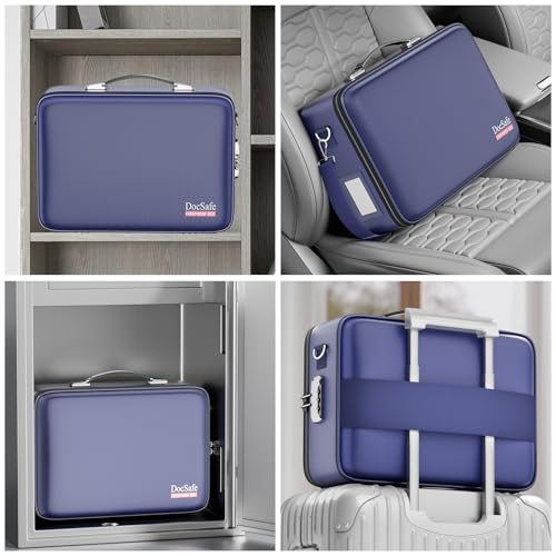 Fireproof Document Box Hard Case with Lock ＆ Accordion File Folder (15.2" x 11.2" x 5.3"(colorful) / Blue)