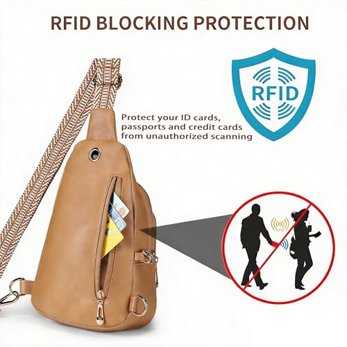 Crossbody Bags for Women Anti Theft Vegan Leather Sling Bag RFID Blocking Chest Bag for Travel (Light Brown-02)