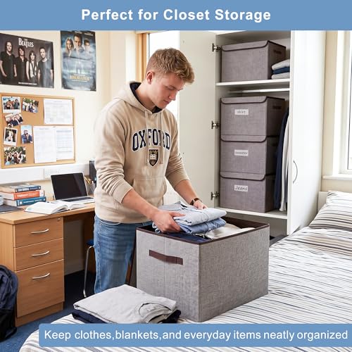 Large 17" 42 Quarts Collapsible Stackable Storage Bins with Lids [3 (Gray / Large - 3 Pack)