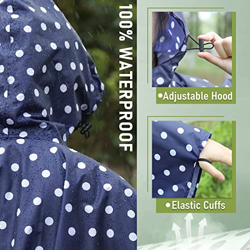 Adult Rain Poncho Waterproof Hooded Zipper Raincoat with Pockets (One Size / Point-blue)