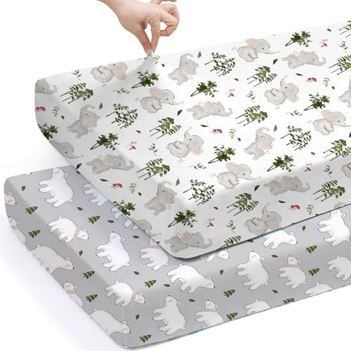 Baby Fitted Crib Sheets (Elephants&bears / 52X28 Inch)
