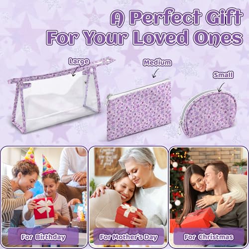 3 Pieces Purple Makeup Bags (3pcs SML)