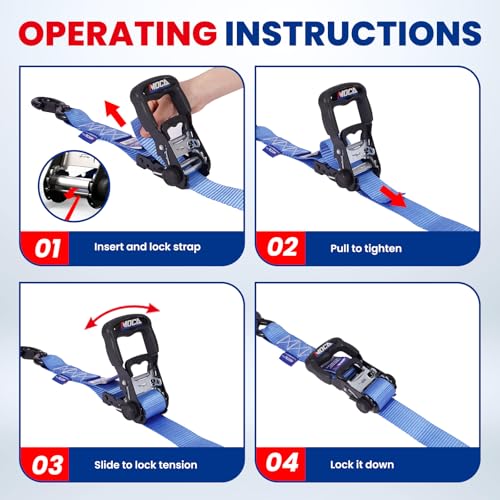 MOCA Heavy Duty Ratchet Straps Tie Down 4 Pack 1.6" x 8 ft (Blue / 8ft)