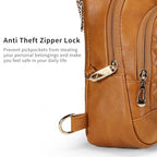 Crossbody Bags for Women Anti Theft Small Sling Handbag with Zipper Lock Vegan Leather RFID Blocking Chest Pure (Camel Brown)