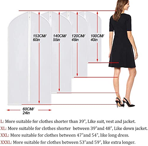 Garment Bags for Hanging Clothes 24" x 60" Coat Covers for Closet Foldable Washable Dress Bags for Hanging Clothes for Long Dress Dance Costumes Suits Gowns Coats (White / 24''X60'')