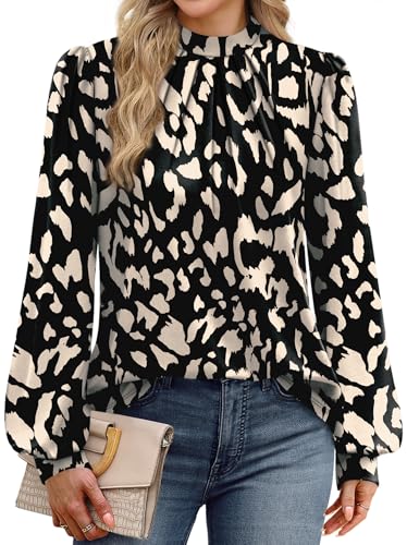 Womens Fall Fashion 2026 Long Sleeve Shirts Tops for Teachers School Outfits for Teachers Early Fall Clothes Fashion Winter Clothing for Women Trendy Ladies Blouses Black Beige Leopard L (03 - Black Beige Leopard / Large)