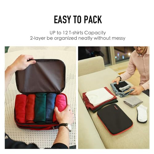 BeeNesting Compression Packing Cubes 2 set for travel carry on Small Luggage Organizer Bags with Double (Blue Red / 2 Pack(9L+9L))