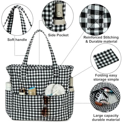 Beach Bags for Women (Black White Checkered-1)