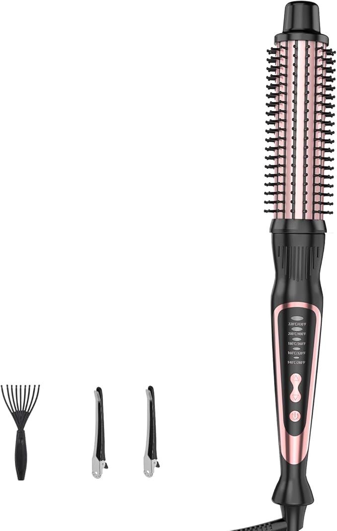 Thermal Brush, Heated Round Brush & Curling Iron with Ceramic Ionic Technology, Hair Tools for Volumizing & Styling, Travel-Friendly Hot Comb with Adjustable Temperature（Rose Gold 1.25 inch）