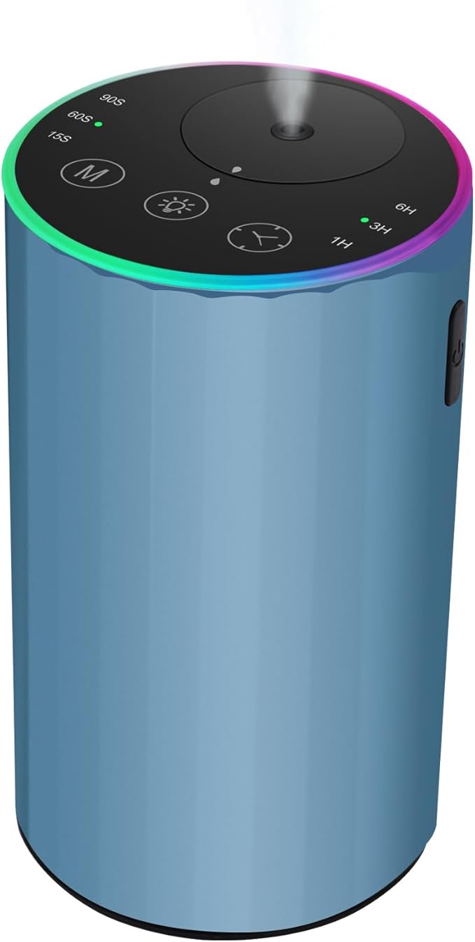 Waterless Essential Oil Diffuser, Battery Powered Mini Scent Air Machine, Aromatherapy Mist Diffuser for Home Room Car Office (Blue)