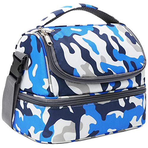 Kids Double Decker Cooler Insulated Lunch Bag Large Tote for Boys (Blue Camo)