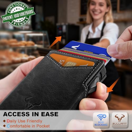 Men Airtag Leather Wallet Metal Case Money Clip (Black3429)