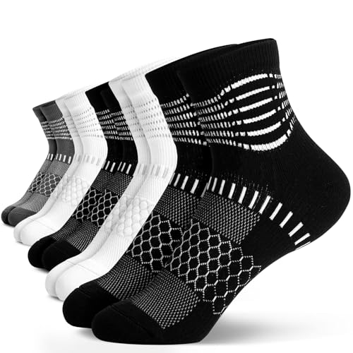 Ankle Compression Socks Women Men Plantar Fasciitis Relief 5 Pairs (Large / Black+white+dark Grey(5 Pairs))