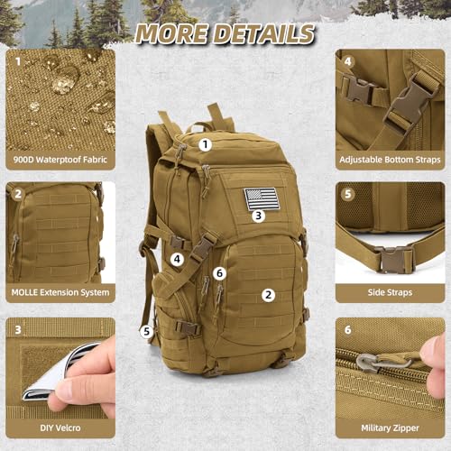 35L Military Tactical Backpack for Men (Khaki / Medium-35L)