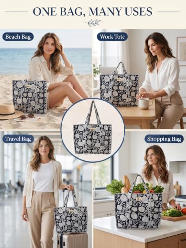 100% Cotton Quilted Tote Bag For Women (Indigo Floral)