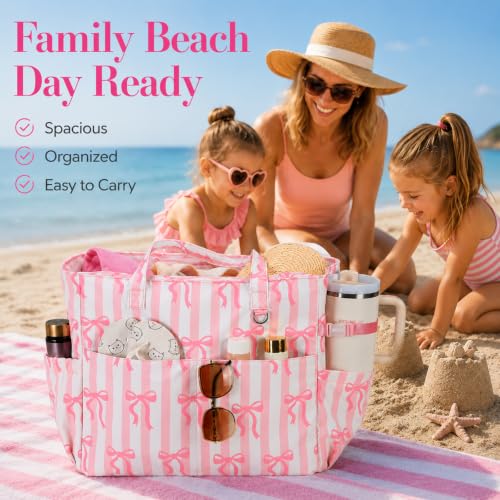 Large Beach Bag for Women (Pink White)