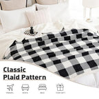 Sherpa Fleece Throw Blanket 80" x 90" Reversible Plush Fluffy Large Big Blanket Lattice Flannel Blankets for All Season Use (Black and White / 80"*90")