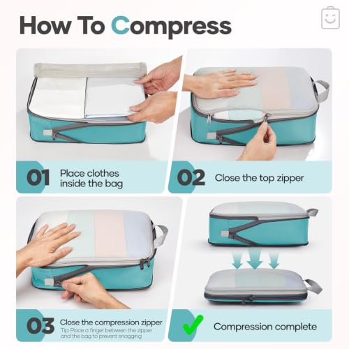 9 11 Set Compression Packing Cubes for Travel Essentials (Cyan / 9 set)
