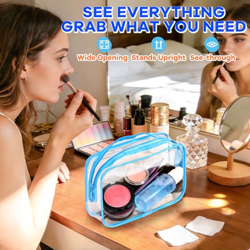 12PCS Clear Makeup Bag Transparent PVC Makeup Bag Waterproof Plastic Zipper Pouches Travel Toiletry Organizer Cosmetic Storage Case for Women Traveling Bathroom (Medium / Blue)