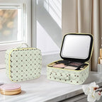 Travel Makeup Bag With 360° rotating LED Mirror (Green+Yello)