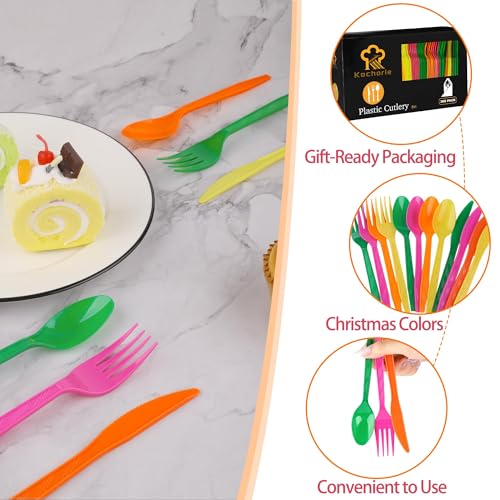 360 Pieces Neon Party Plastic Cutlery Set (Neon Color)