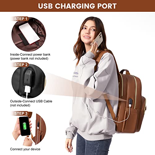Laptop Backpack Purse for Women (Brown(pu Leather) / 15.6-Inch)