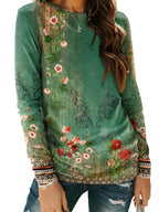 Long Sleeve Shirts for Women Casual Crewneck Tops Basic Tees (XX-Large / Floralgreen)