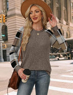 Chocolate Brown Fall Clothes Fall Fashion Must Haves Womens Tops Long Sleeve Shirts for Women Plaid Oversized Sweaters School Outfits Tops for Teachers Winter Clothing Travel Vacation Raglan Paneled (Small / 08-khaki Plaid)