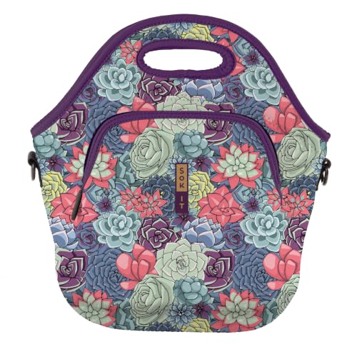 LunchTote Zippered Bag Insulated Neoprene Caddy (Succulents / X-Large 6.5 Quart Lunch Tote)