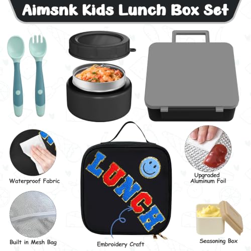Kids Lunch Box with Thermo Insulated Lunch Bag for School (Black)